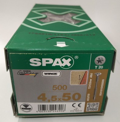 Spax 4,5x50 мм 0541010450505 (500 шт/упак) - оцинкованный, Wirox, T20 - вид 1 миниатюра