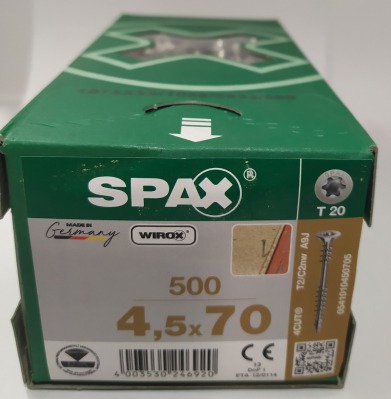 Spax 4,5x70 мм 0541010450705 (500 шт/упак) - оцинкованный, Wirox, T20 - вид 1 миниатюра
