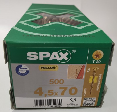 Spax 4,5x70 мм 0541020450705 (500 шт/упак) - оцинкованный, Yellox, T20 - вид 1 миниатюра
