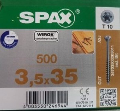 Spax-S 3,5x35 мм 35703503203011 (500 шт/упак) - оцинкованный, Wirox, T10 - вид 1 миниатюра