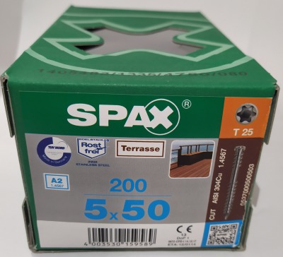 Spax-D для террасной доски 5*50мм 0537000500503 - нержавейка A2 (200 шт/упак) - вид 1 миниатюра