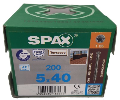 Spax-D для террасной доски 5*40 мм 0537000500403 - нержавейка A2 (200 шт/упак) - вид 1 миниатюра