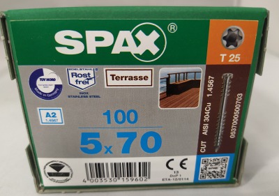 Spax-D для террасной доски 5*70мм 0537000500703 - нержавейка A2 (100 шт/упак) - вид 1 миниатюра
