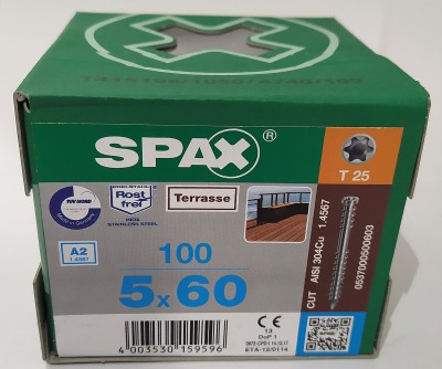 Spax-D для террасной доски 5*60мм 0537000500603 - нержавейка A2 (100 шт/упак) - вид 1 миниатюра
