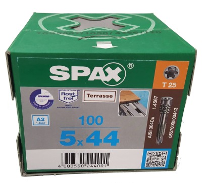 Spax-D 5*44мм 0557000500443 для крепления к алюминию доски до 21 / 25 - 28 мм (100 штук) - нержавейка A2 - вид 1 миниатюра