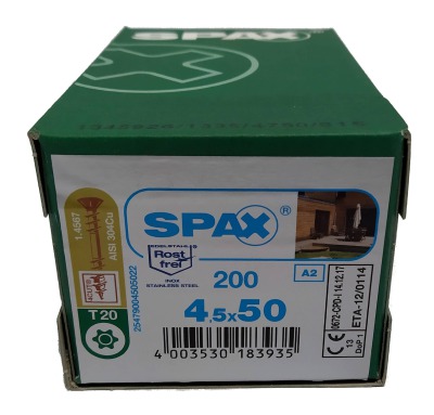 Spax для фасадов 4,5x50 мм 25479004505022 (200 шт/упак.) - двойная резьба, A2 (EAN 4003530183935) - вид 1 миниатюра