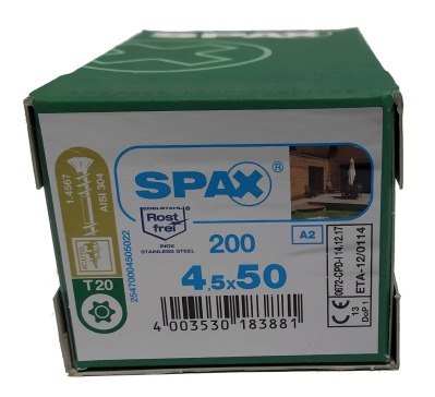 Spax для фасадов 4,5x50 мм 25470004505022 (200 шт/упак.) - двойная резьба, A2 (EAN 4003530183881) - вид 3 миниатюра