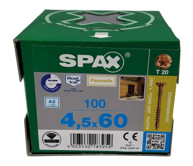 Spax для фасадов 4,5x60 мм 25479004506022 (100 шт/упак.) - двойная резьба, A2 (EAN 4003530183959) - вид 1 миниатюра