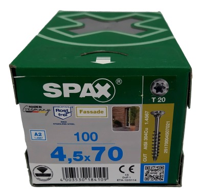 Spax для фасадов 4,5x70 мм 25170004507021 / 0517000450703 (100 шт/упак.) A2 (EAN 4003530184109) - вид 1 миниатюра